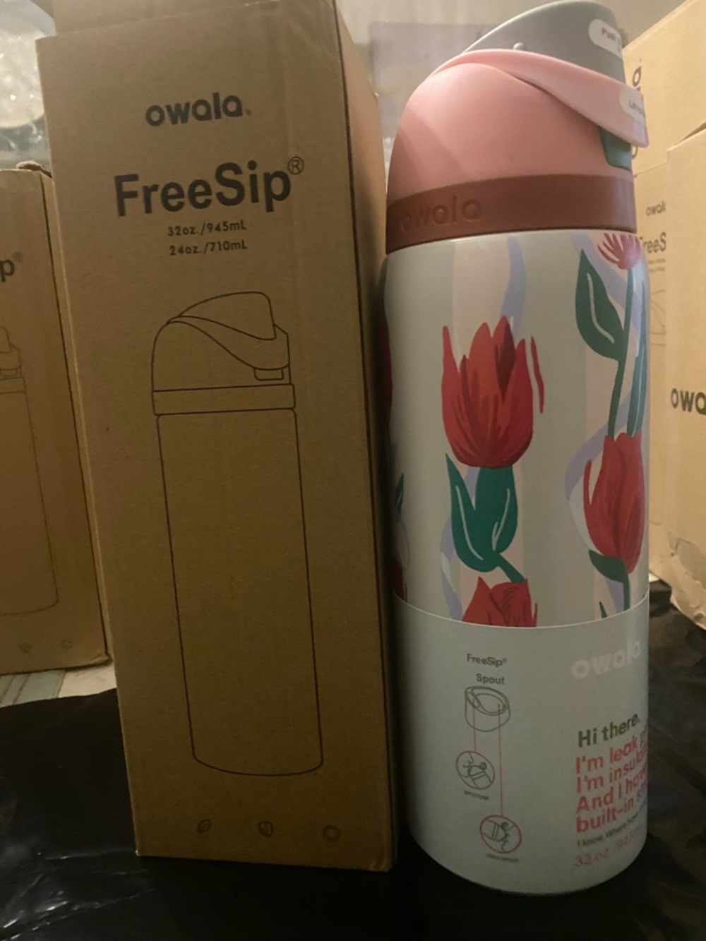 Owala FreeSip Floral Pink Insulated Water Bottle